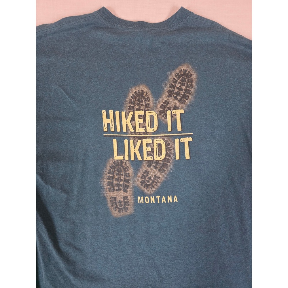 Montana Souvenir T-Shirt Hiked‎ It Liked It Graphic XL Teal Hiking Gorpcore